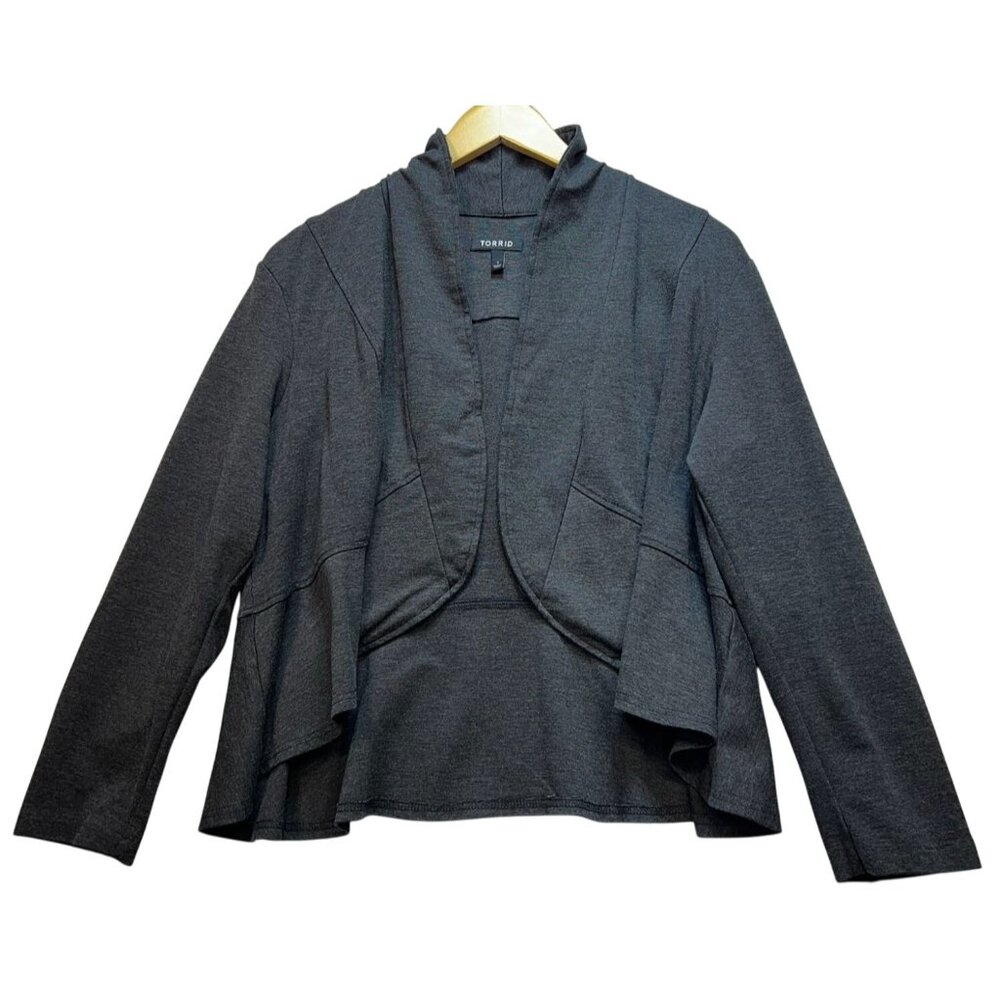 Torrid Women's Open Front Cardigan Blazer Long Sleeve Sz 1 Charcoal Gray Stretch